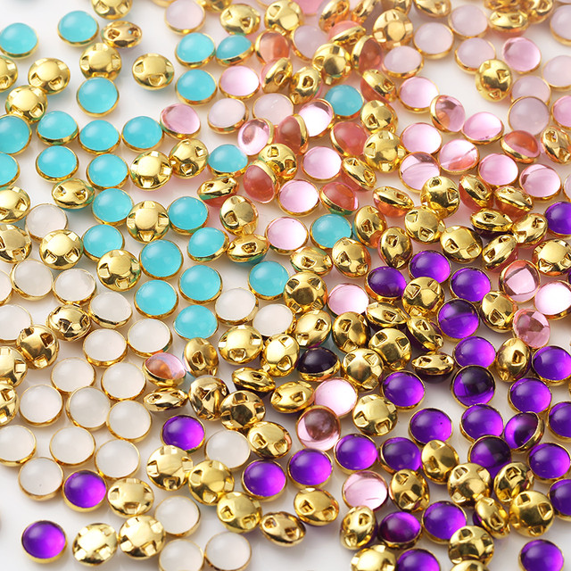 RESEN 8mm 100pcs Sew On Pearls Jelly Color With Gold/Sliver Claw Acrylic  Round Pearl Button